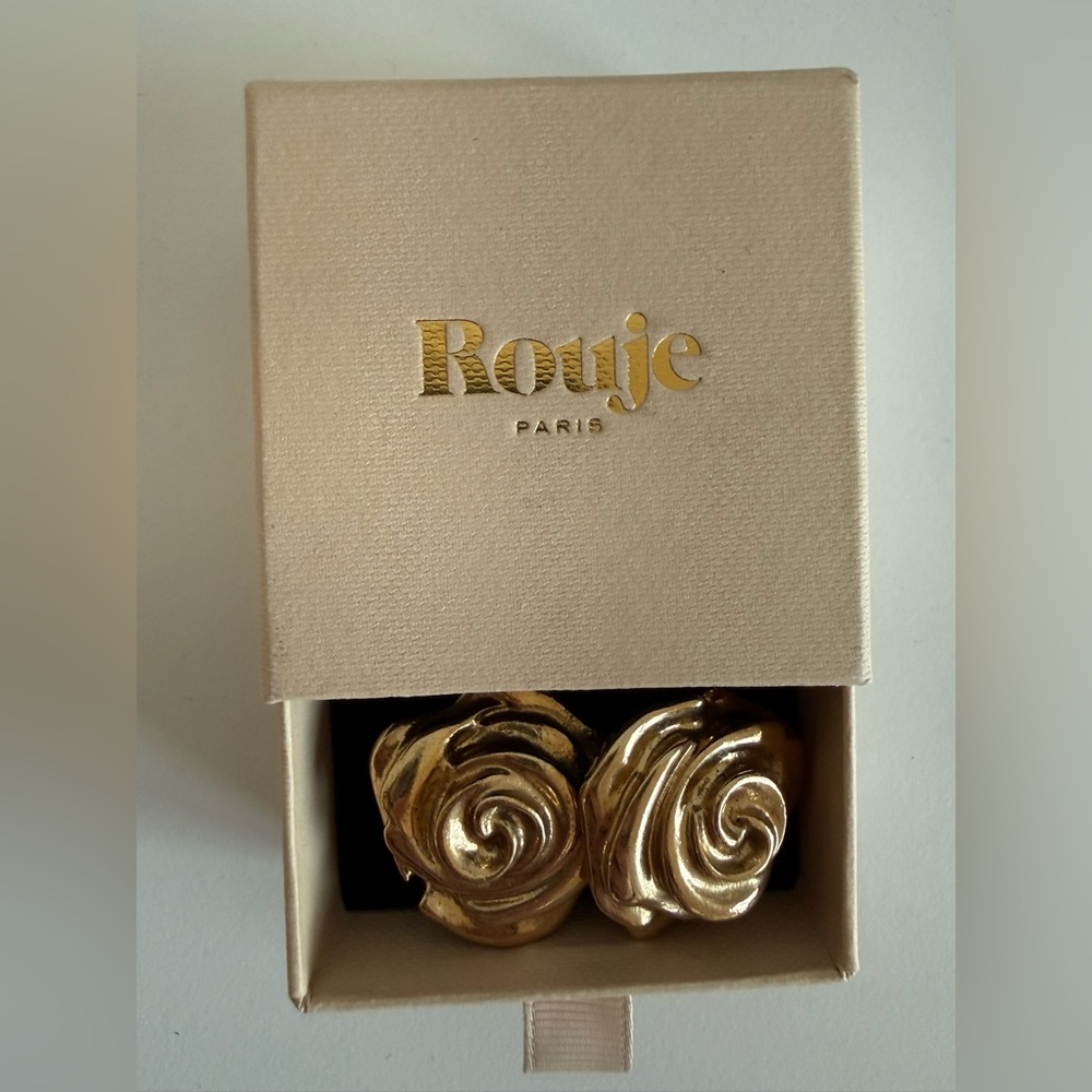 Rouje Toscan Oversized Gold Rose Statement Earrings